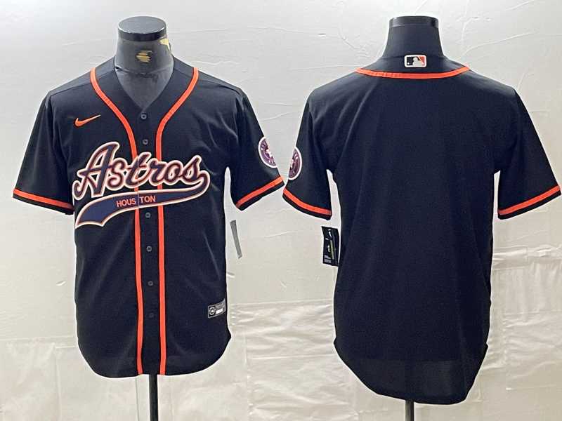 Men%27s Houston Astros Blank Black With Patch Cool Base Stitched Baseball Jersey
